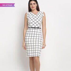 Calvin Klein White Dress with Black Grid Pattern